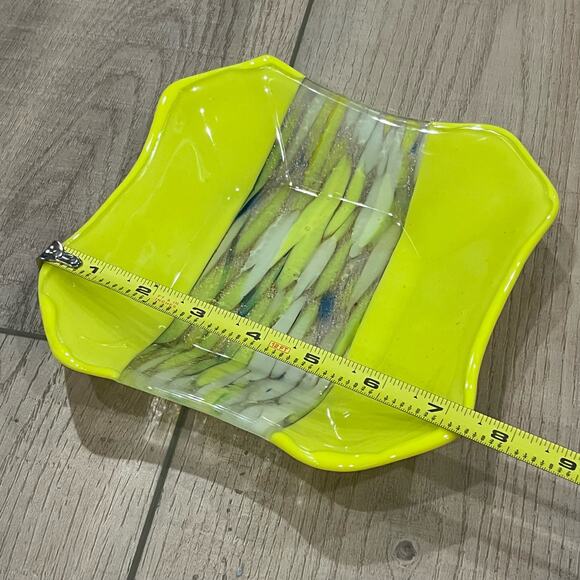 Fused Glass Decorative Square Bowl Dish Yellow 7 1/4” x 7 1/4” - Picture 2 of 7